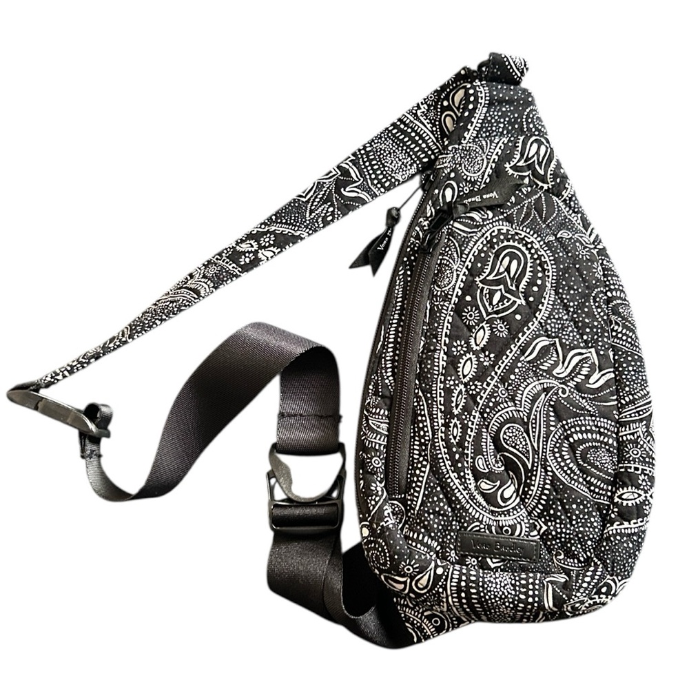 Vera Bradley Essential Sling Backpack Black and White Stellar Paisley Print - Picture 6 of 6